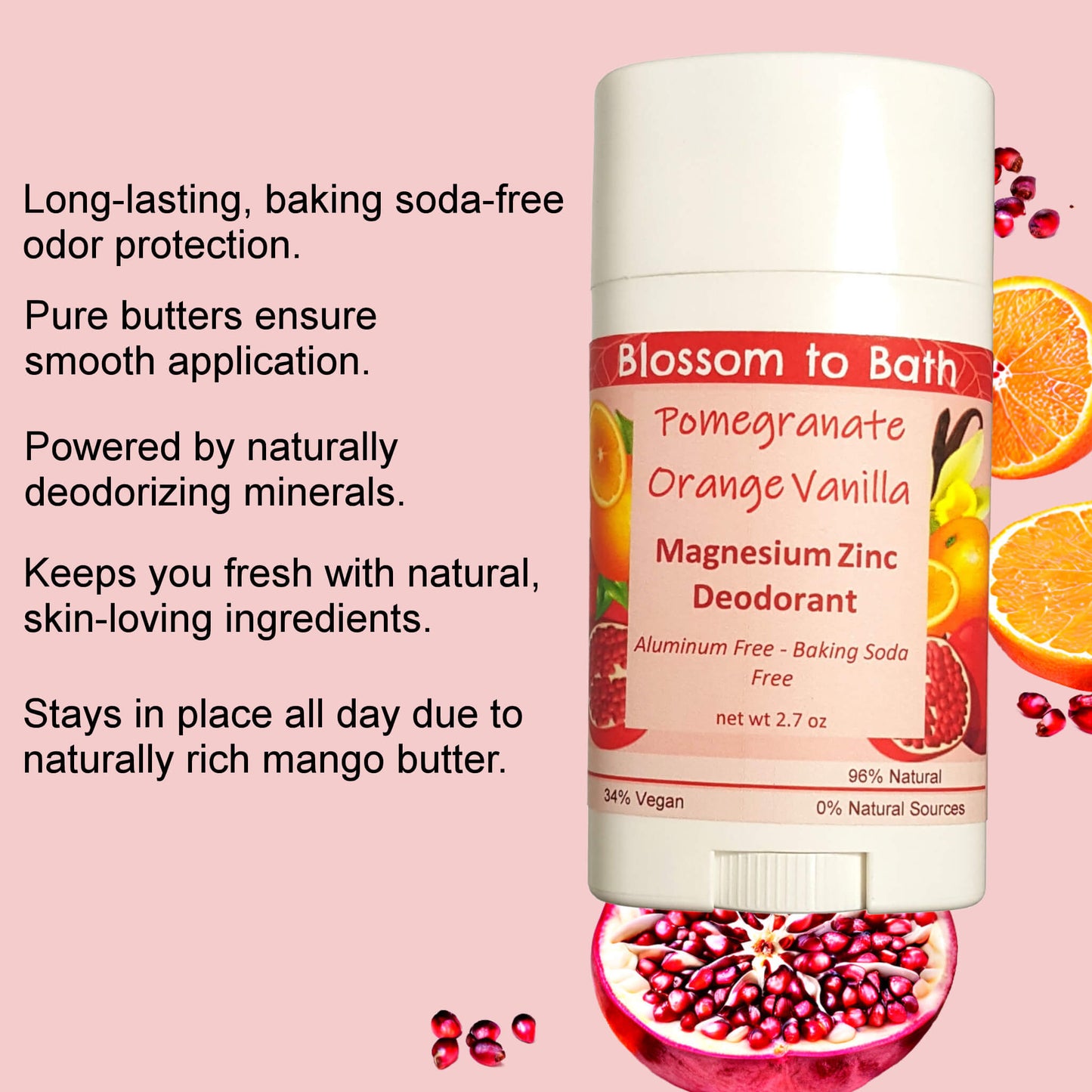 Pomegranate Orange Vanilla Magnesium Zinc Deodorant (2.7 ounce) - Natural Fragrance
