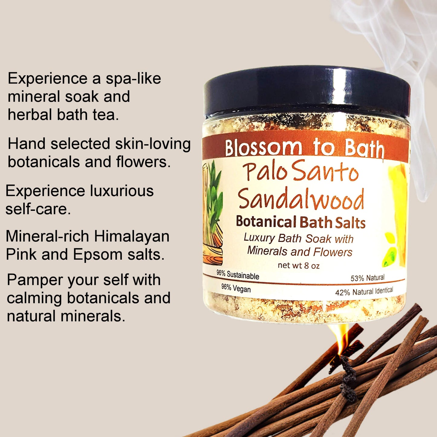 Palo Santo Sandalwood Botanical Bath Salts (8 ounce) - Phthalate Free Fragrance