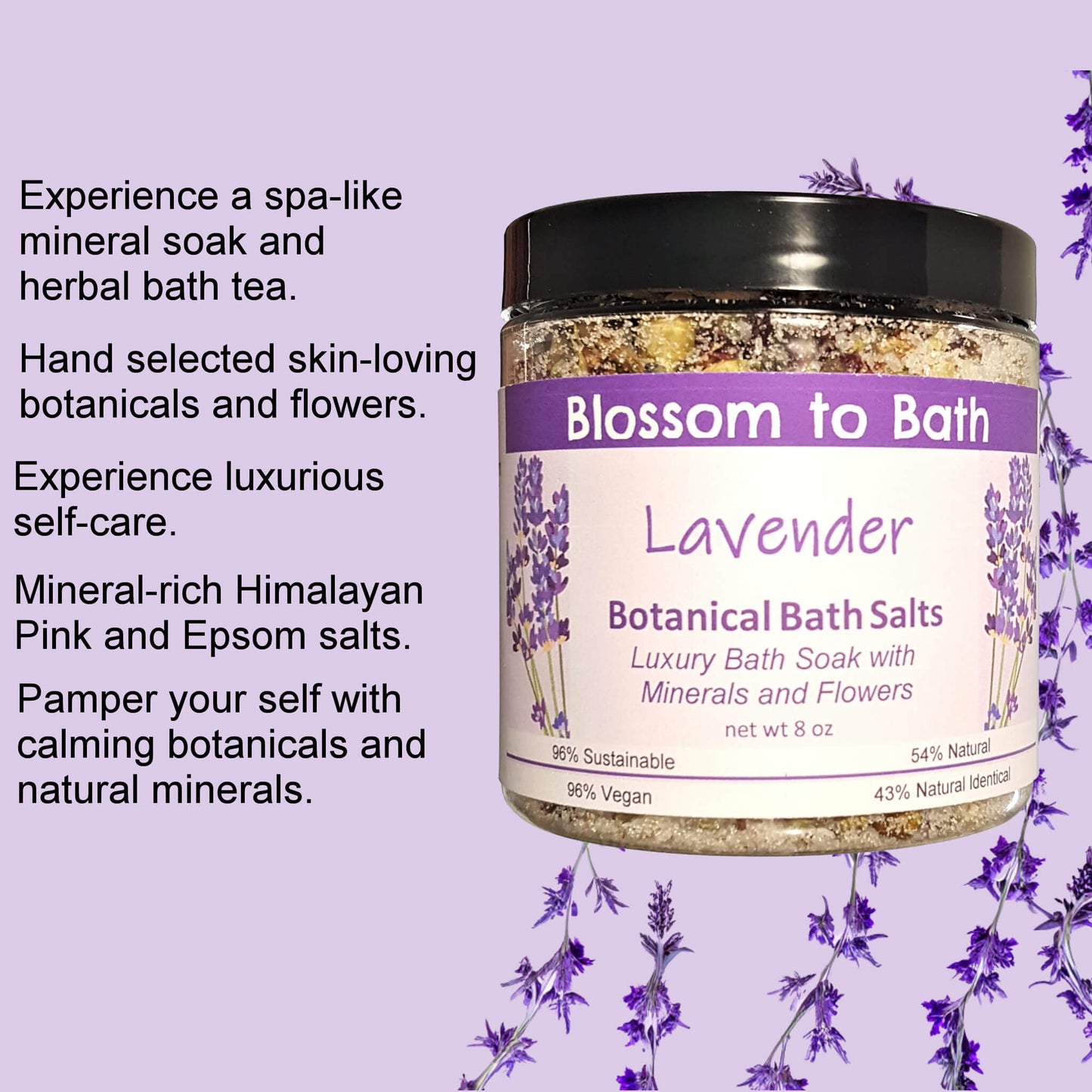 Lavender Botanical Bath Salts (8 ounce) - Pure Essential Oil Fragrance