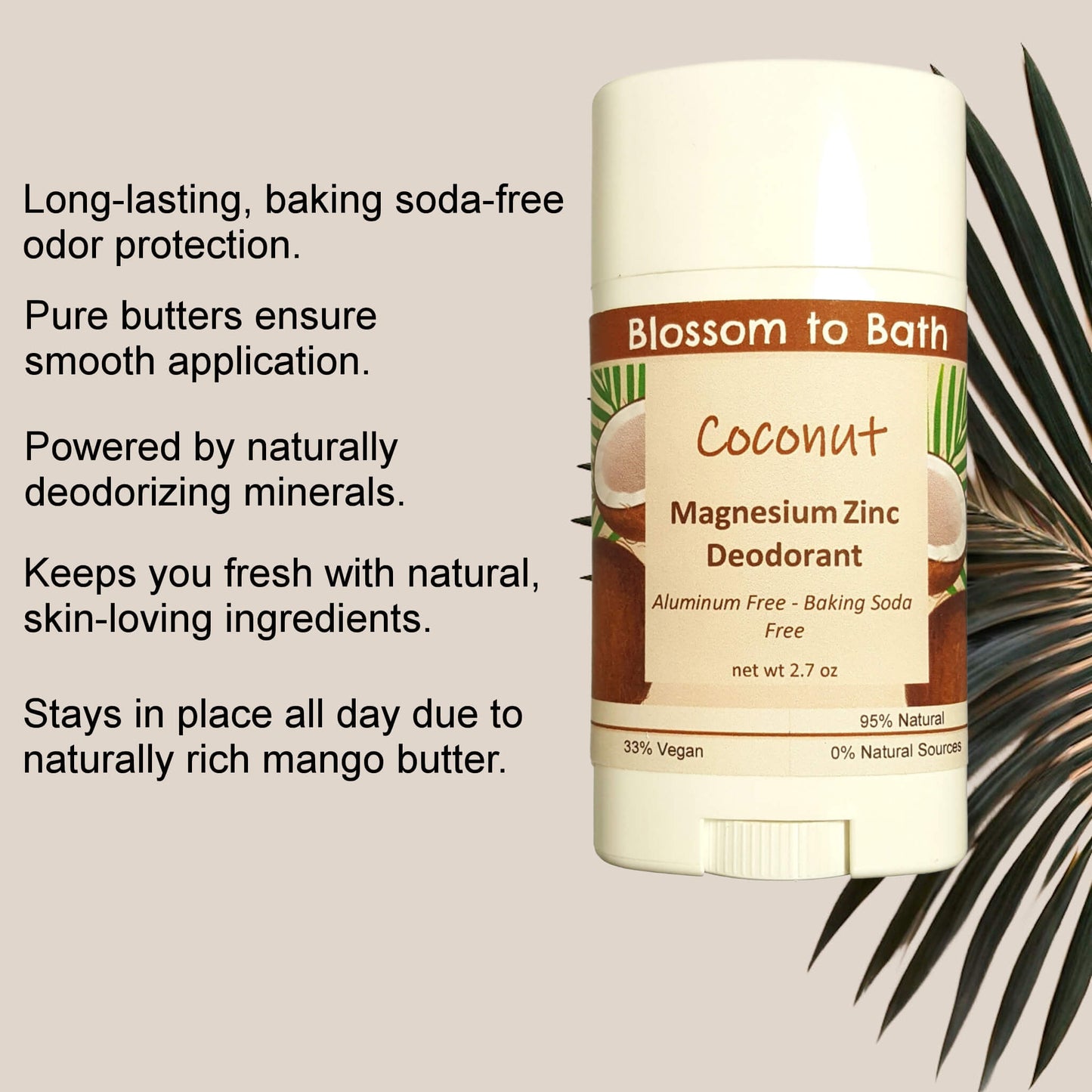 Coconut Magnesium Zinc Deodorant (2.7 ounce) - Phthalate Free Fragrance