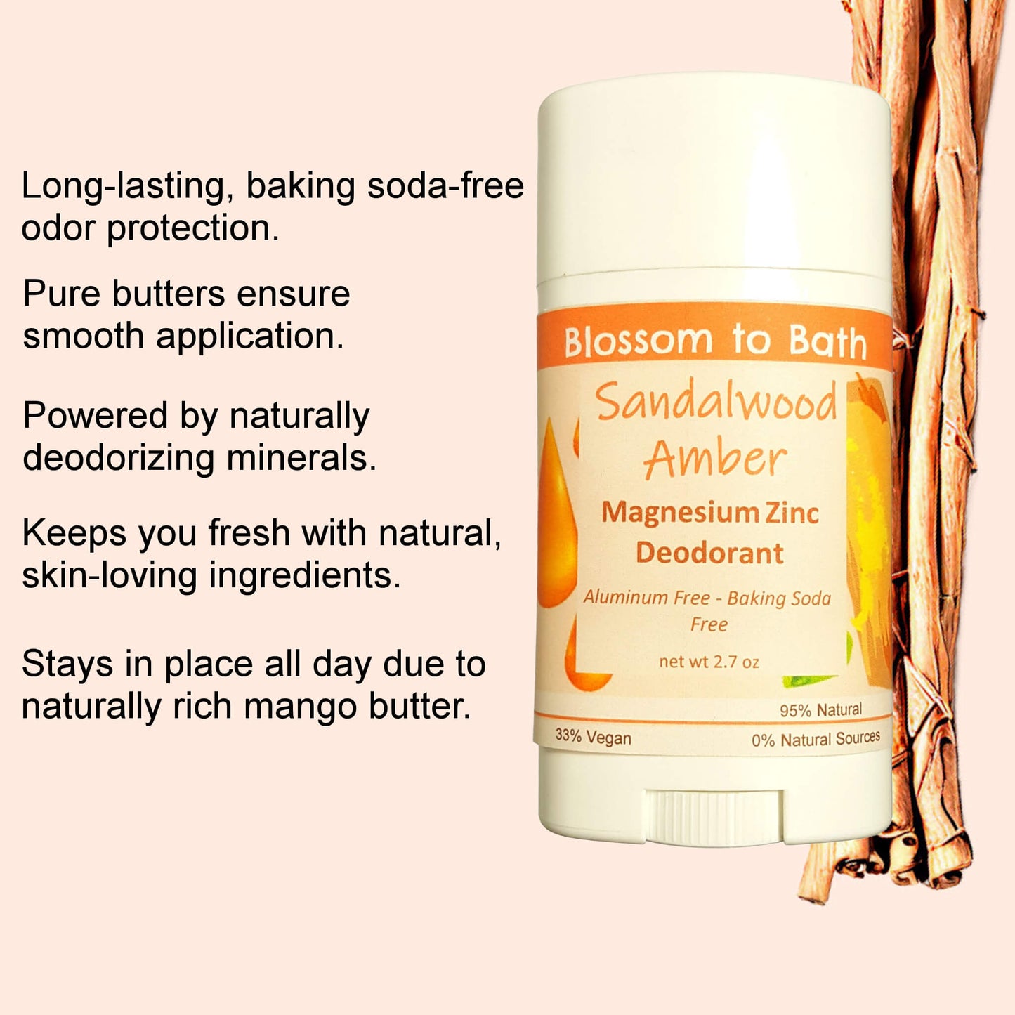 Sandalwood Amber Magnesium Zinc Deodorant (2.7 ounce) - Phthalate Free Fragrance