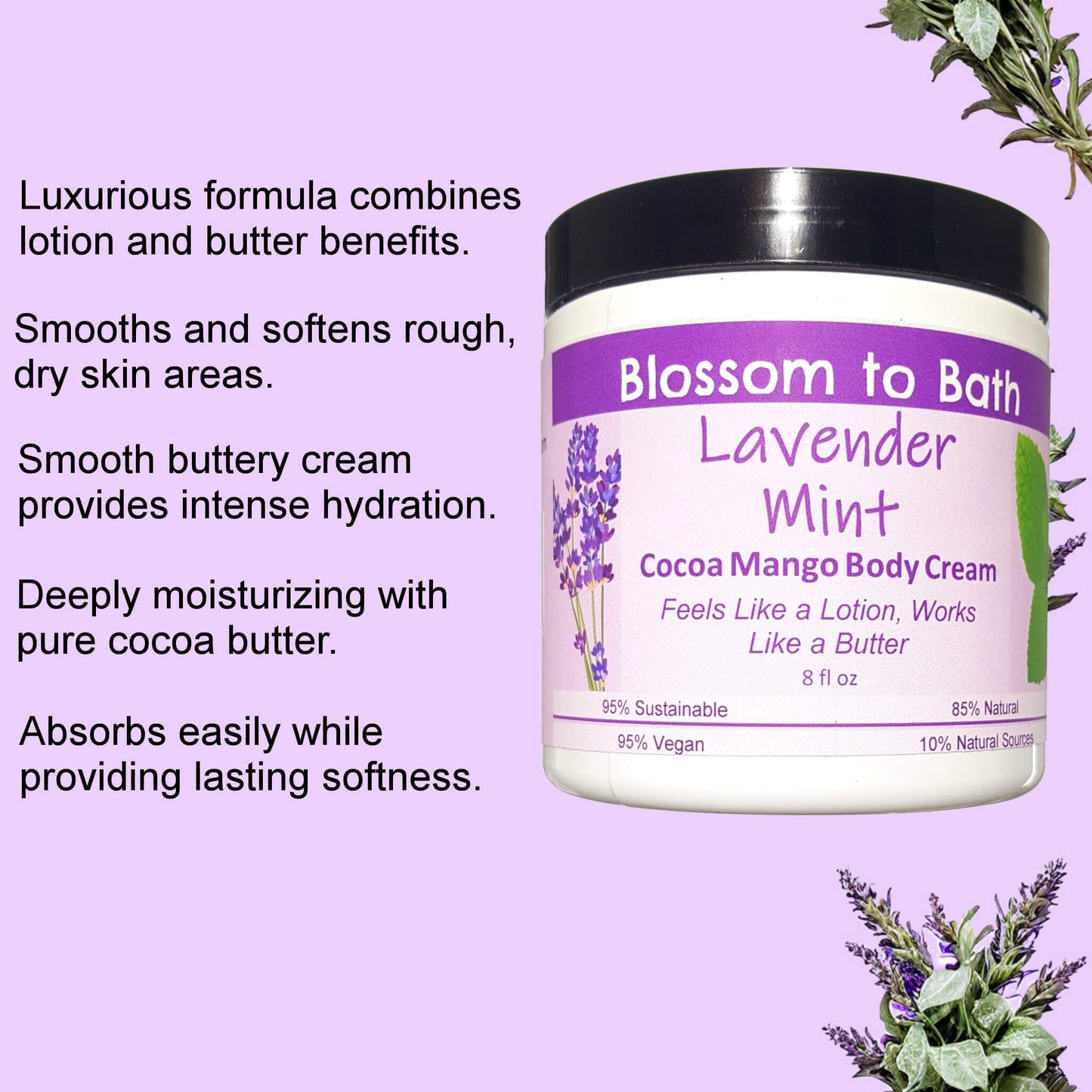Lavender Mint Cocoa Mango Body Cream (8 Ounce) - Pure Essential Oil Fragrance