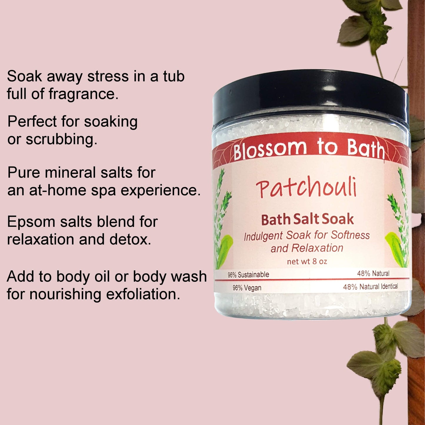 Patchouli Bath Salt Soak (8 ounce) - Pure Essential Oil Fragrance