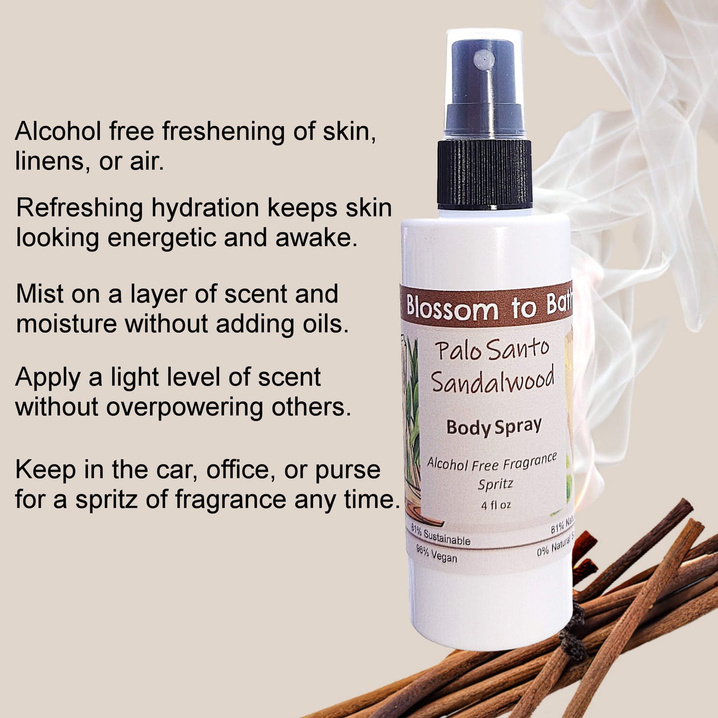 Palo Santo Sandalwood Body Spray (4 Ounce) - Phthalate Free Fragrance