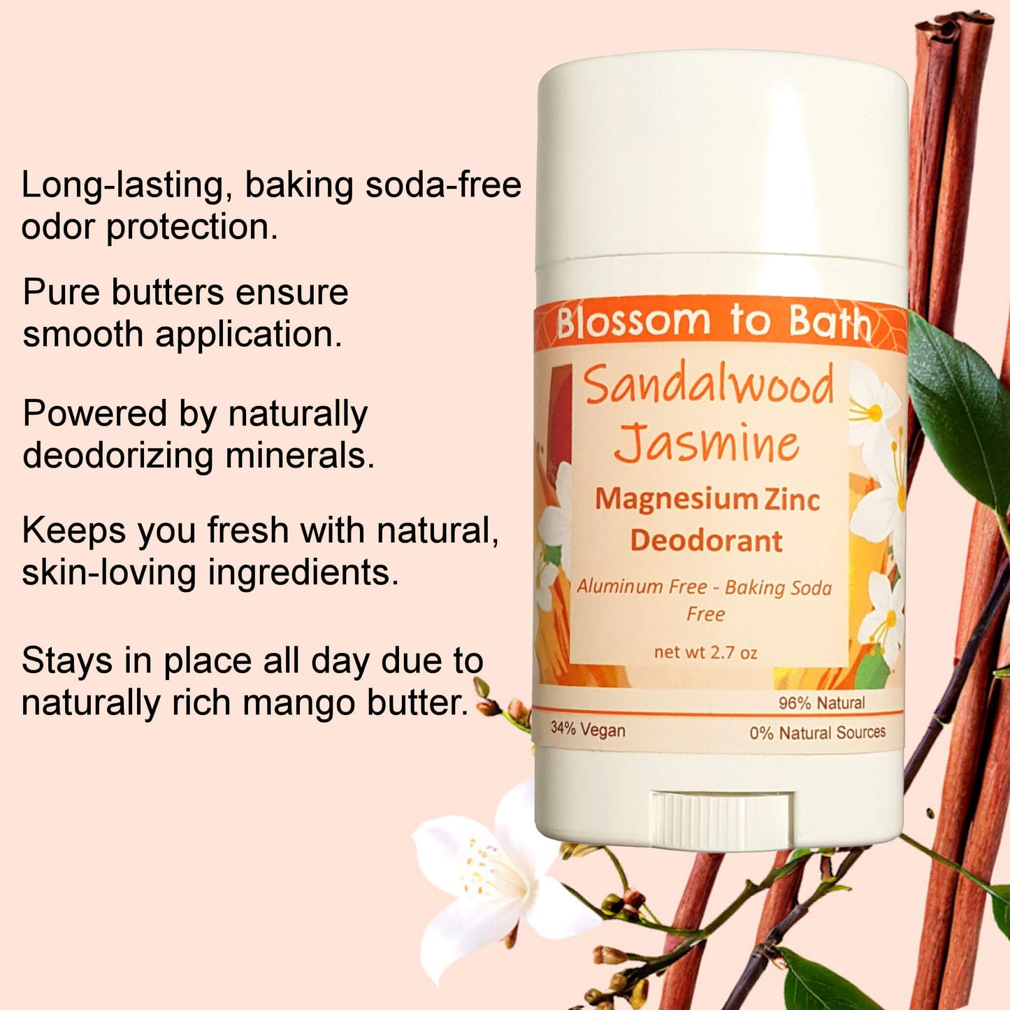 Sandalwood Jasmine Magnesium Zinc Deodorant (2.7 ounce) - Natural Fragrance