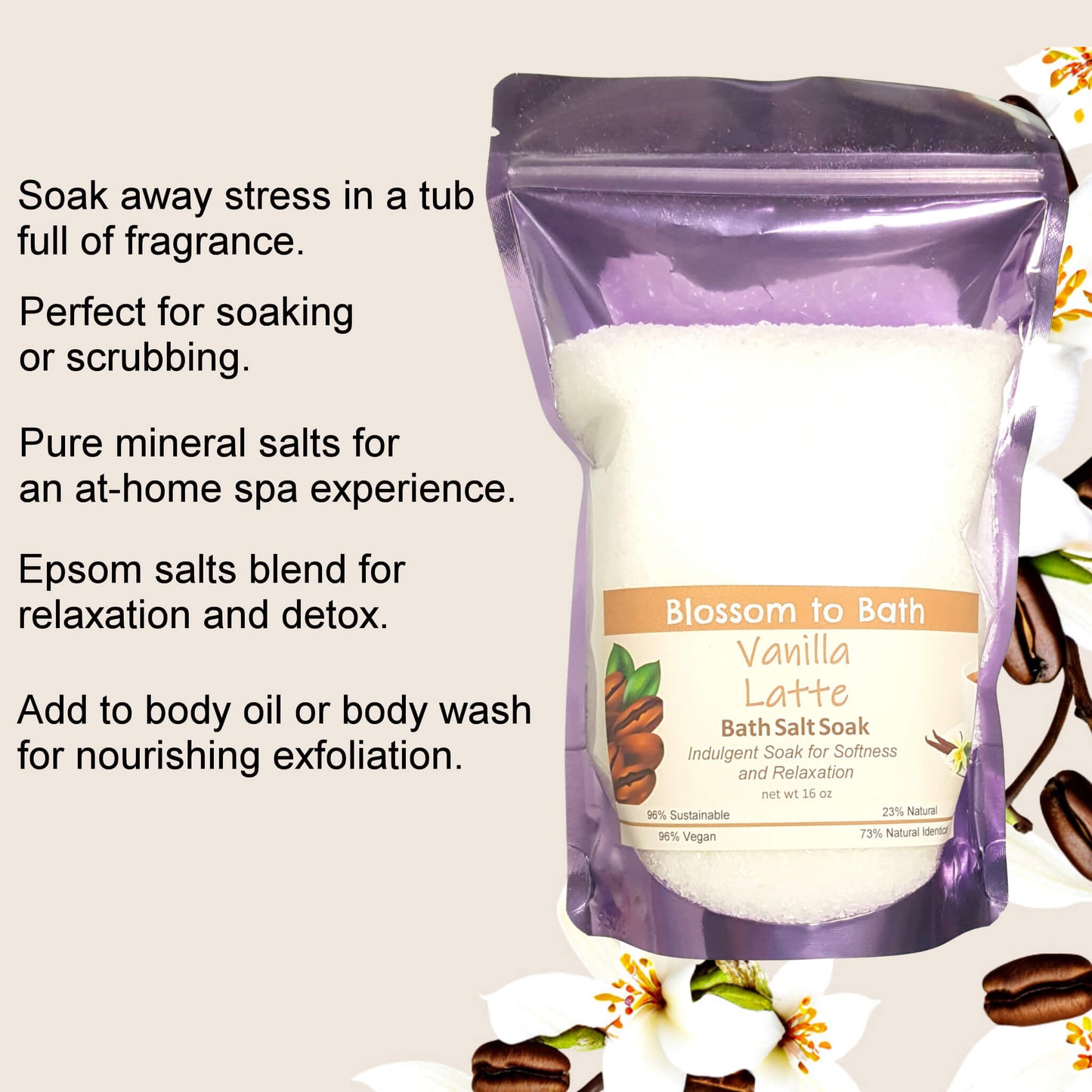Vanilla Latte Bath Salt Soak (16 ounce) - Phthalate Free Fragrance