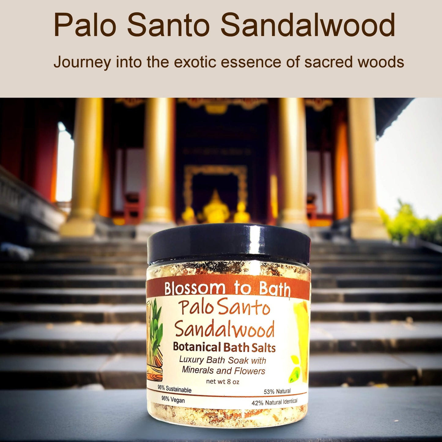 Palo Santo Sandalwood Botanical Bath Salts (8 ounce) - Phthalate Free Fragrance