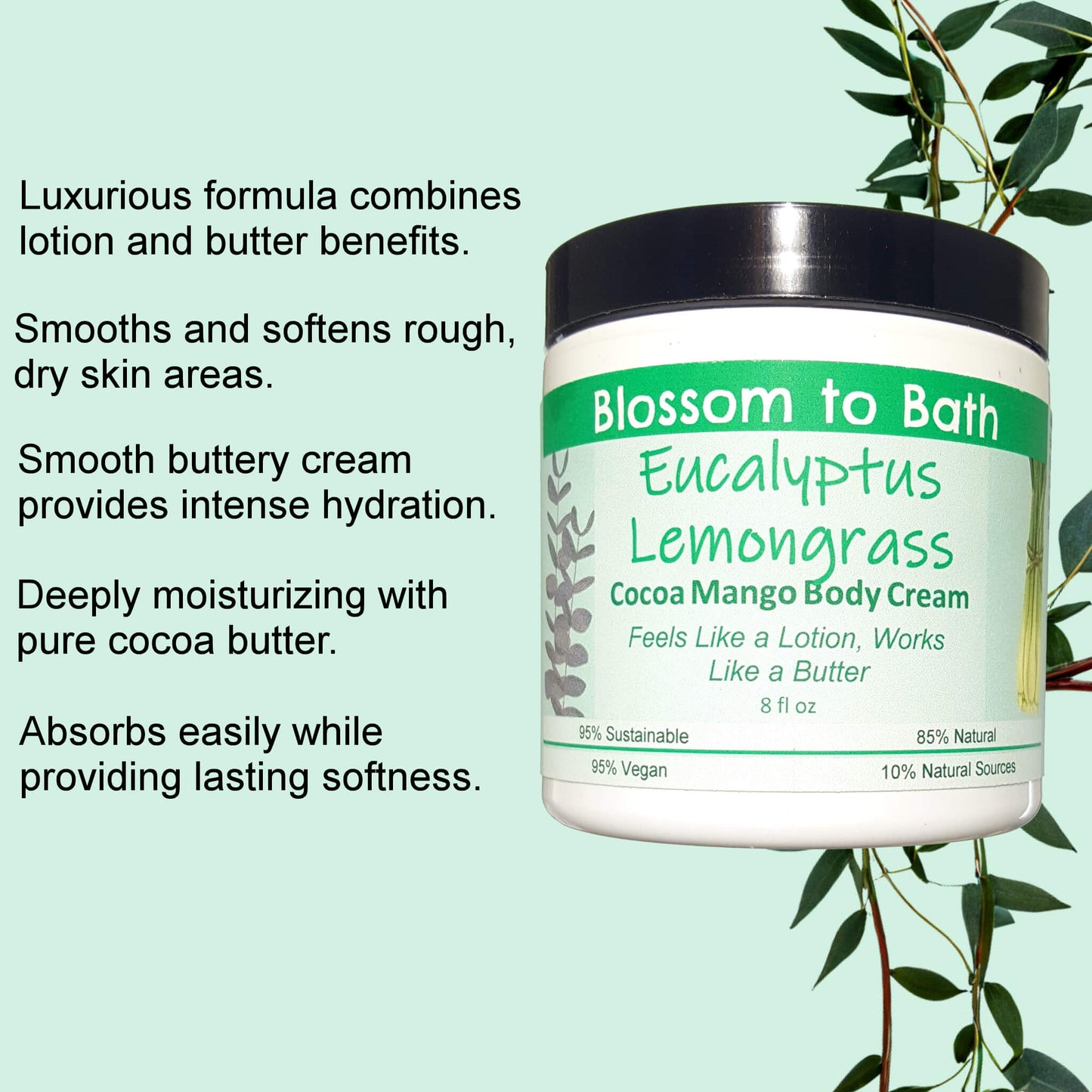 Eucalyptus Lemongrass Cocoa Mango Body Cream (8 Ounce) - Pure Essential Oil Fragrance