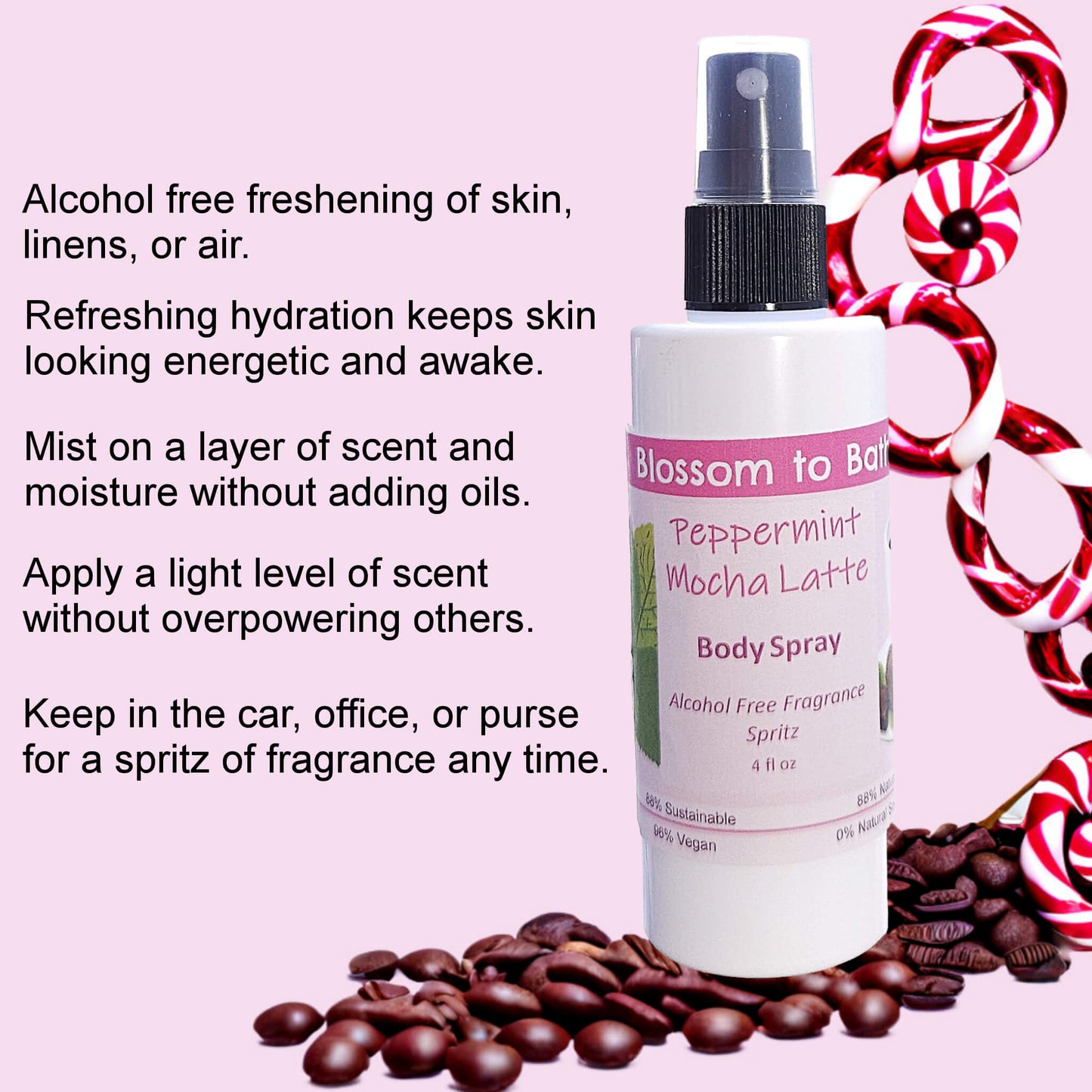 Peppermint Mocha Latte Body Spray (4 Ounce) - Phthalate Free Fragrance