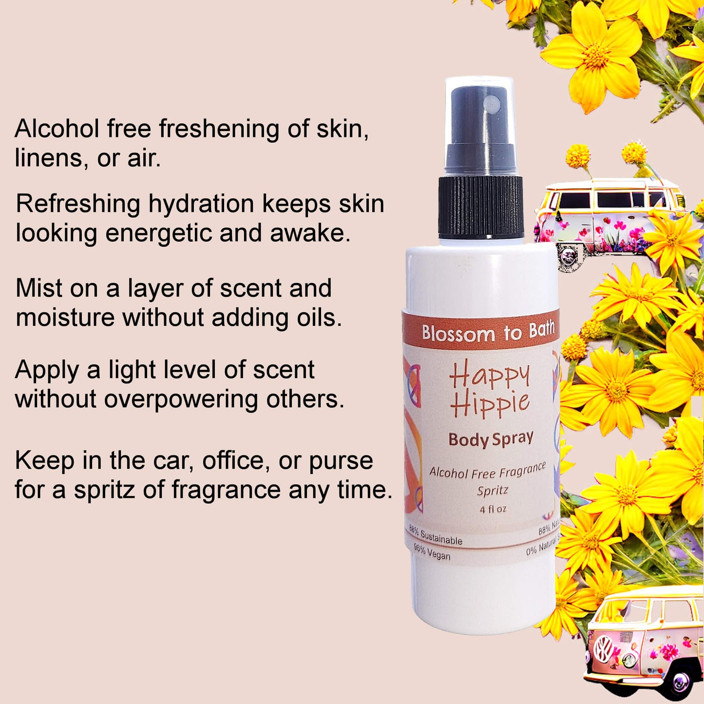 Happy Hippie Body Spray (4 Ounce) - Pure Essential Oil Fragrance
