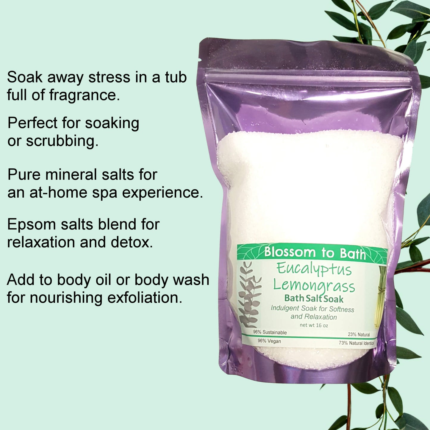 Eucalyptus Lemongrass Bath Salt Soak (16 ounce) - Pure Essential Oil Fragrance