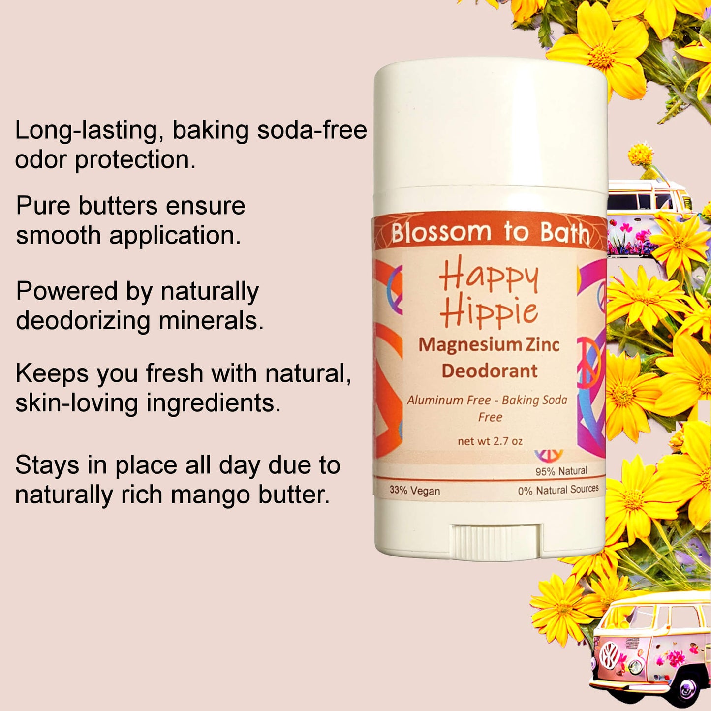 Happy Hippie Magnesium Zinc Deodorant (2.7 ounce) - Pure Essential Oil Fragrance