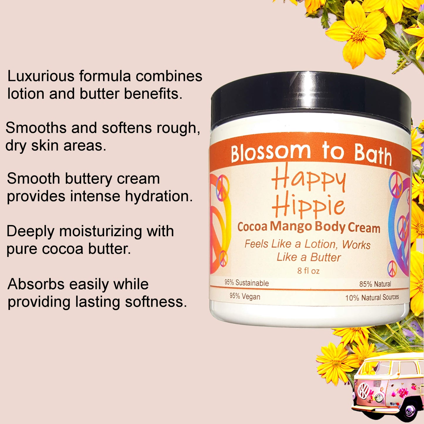Happy Hippie Cocoa Mango Body Cream (8 Ounce) - Pure Essential Oil Fragrance