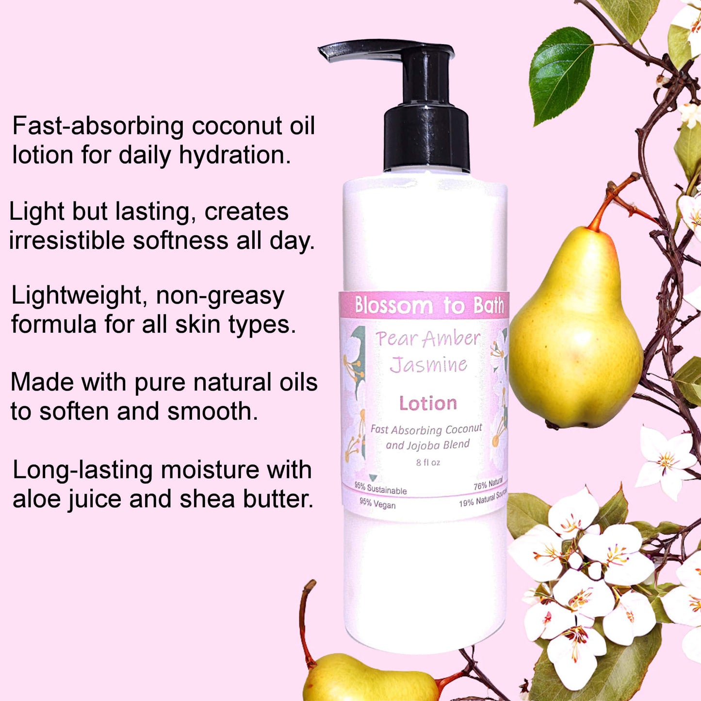 Pear Amber Jasmine Lotion (8 Ounce) - Phthalate Free Fragrance