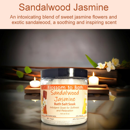 Sandalwood Jasmine Bath Salt Soak (8 ounce) - Natural Fragrance