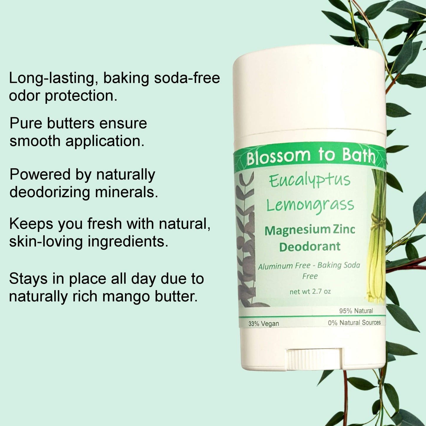Eucalyptus Lemongrass Magnesium Zinc Deodorant (2.7 ounce) - Pure Essential Oil Fragrance