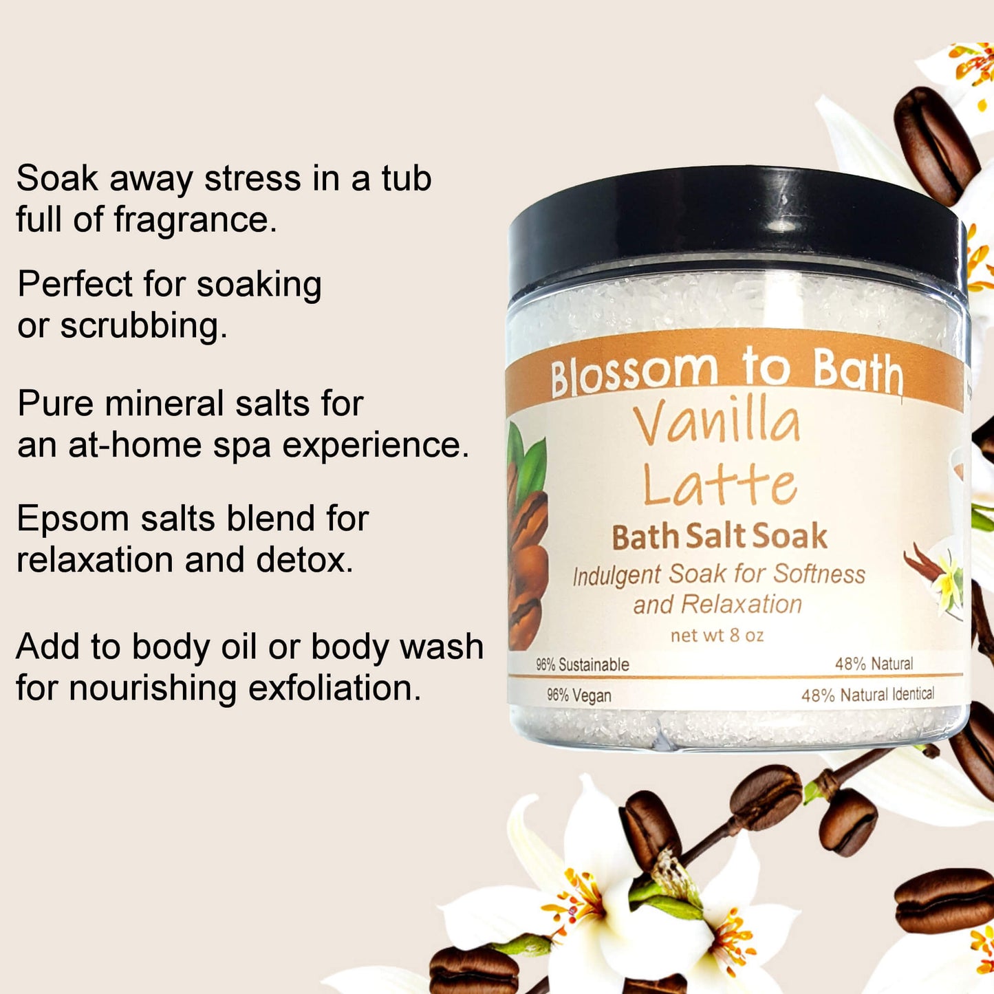 Vanilla Latte Bath Salt Soak (8 ounce) - Phthalate Free Fragrance
