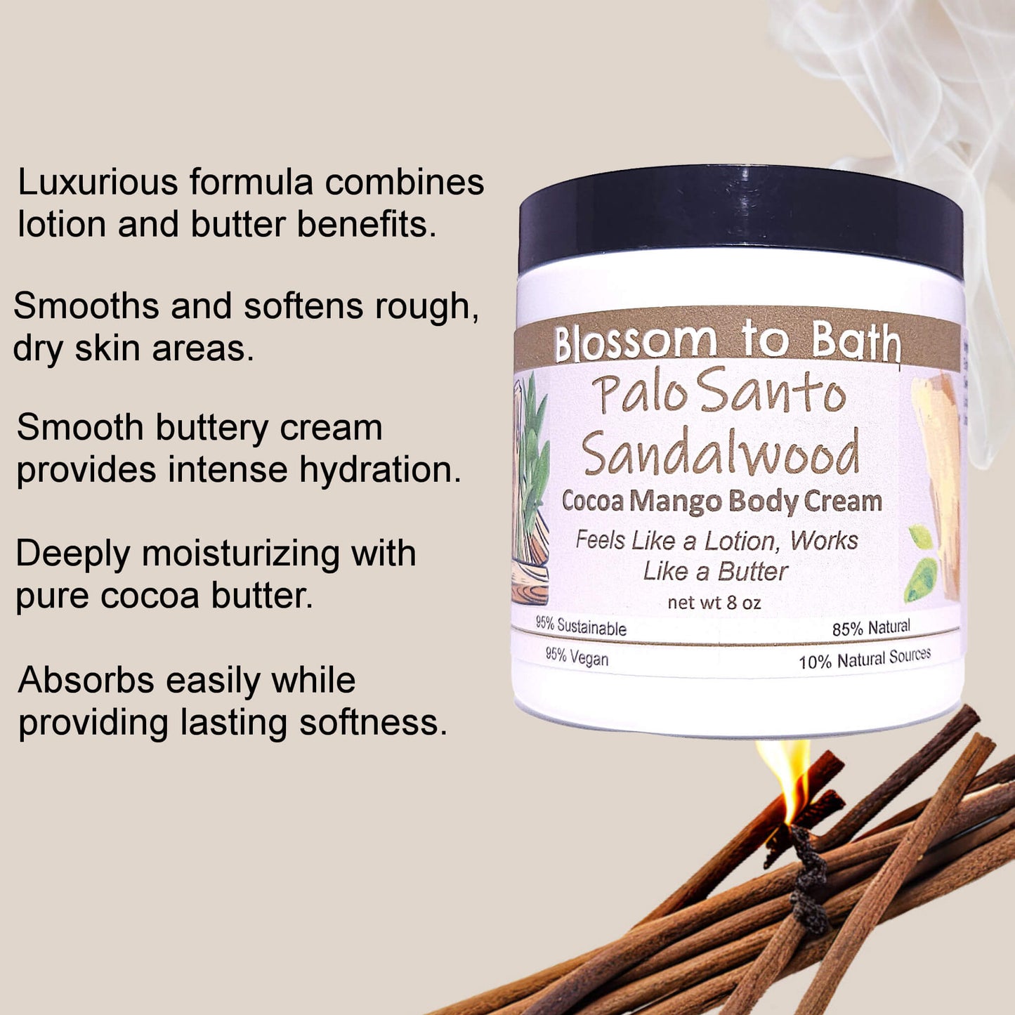 Palo Santo Sandalwood Cocoa Mango Body Cream (8 Ounce) - Phthalate Free Fragrance