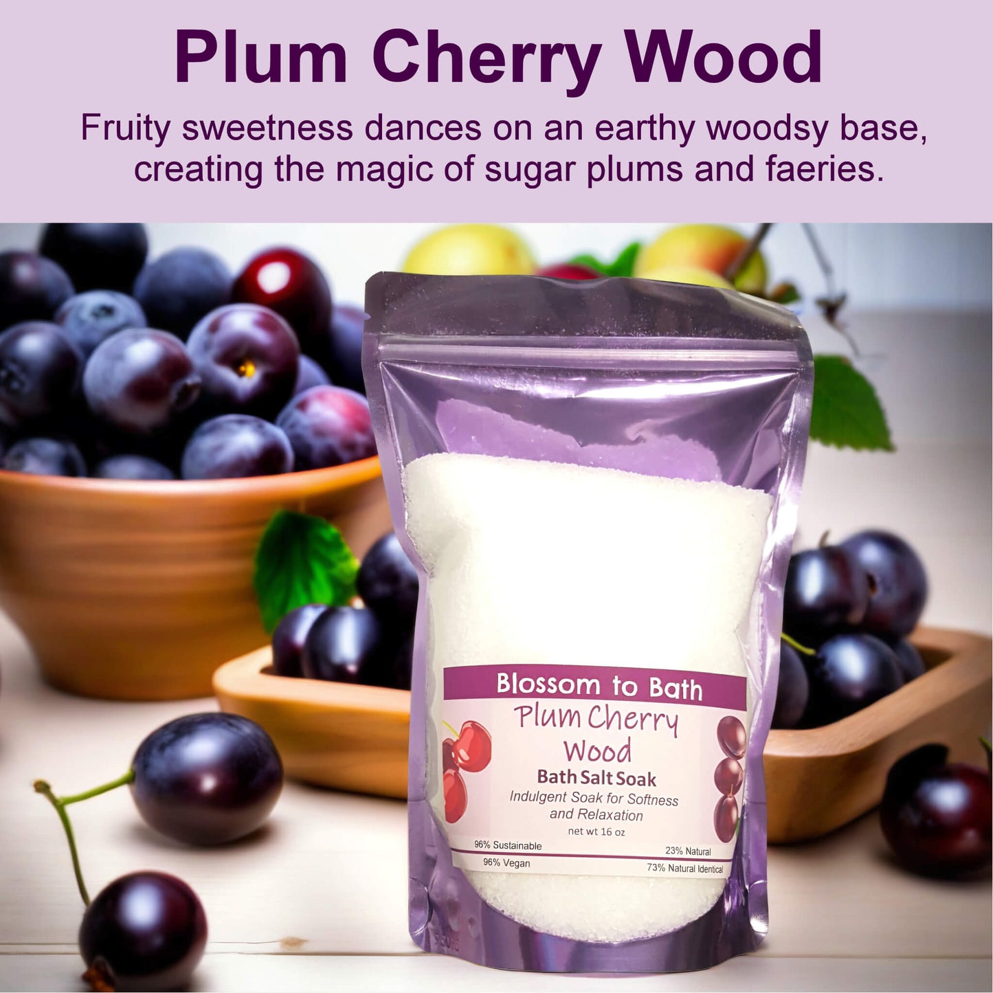 Plum Cherry Wood Bath Salt Soak (16 ounce) - Phthalate Free Fragrance