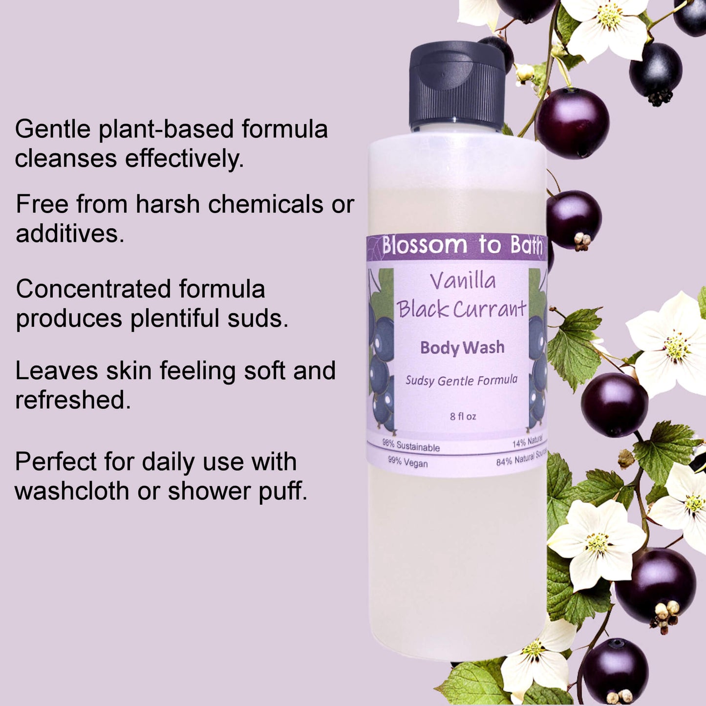 Vanilla Black Currant Body Wash (8 Ounce) - Natural Fragrance
