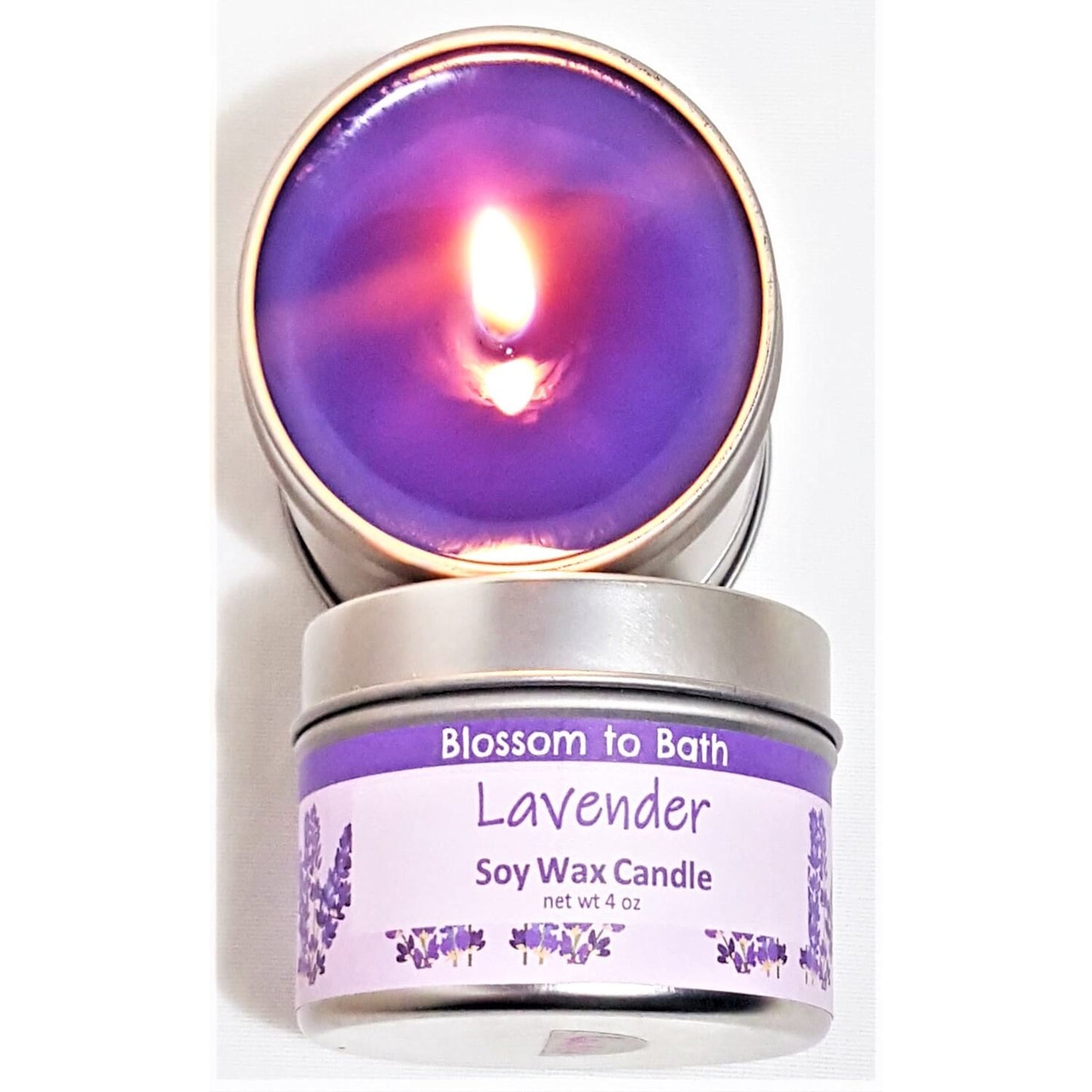 Buy Blossom to Bath Lavender Soy Wax Candle from Flowersong Soap Studio.  Fill the air with a charming fragrance that lasts for hours  Classic lavender scent that is relaxing and comforting.