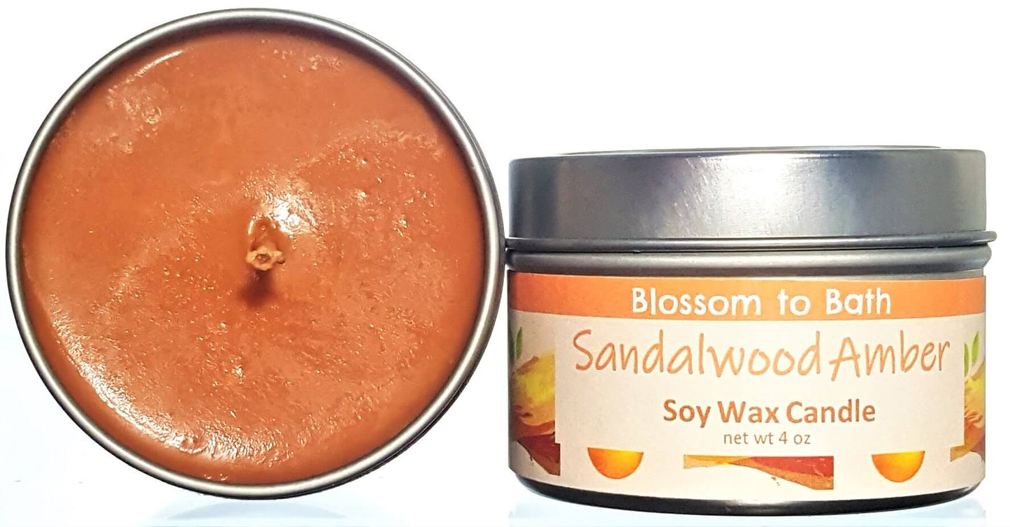 Buy Blossom to Bath Sandalwood Amber Soy Wax Candle from Flowersong Soap Studio.  Fill the air with a charming fragrance that lasts for hours  An irresistible combination of warm sandalwood and spice.