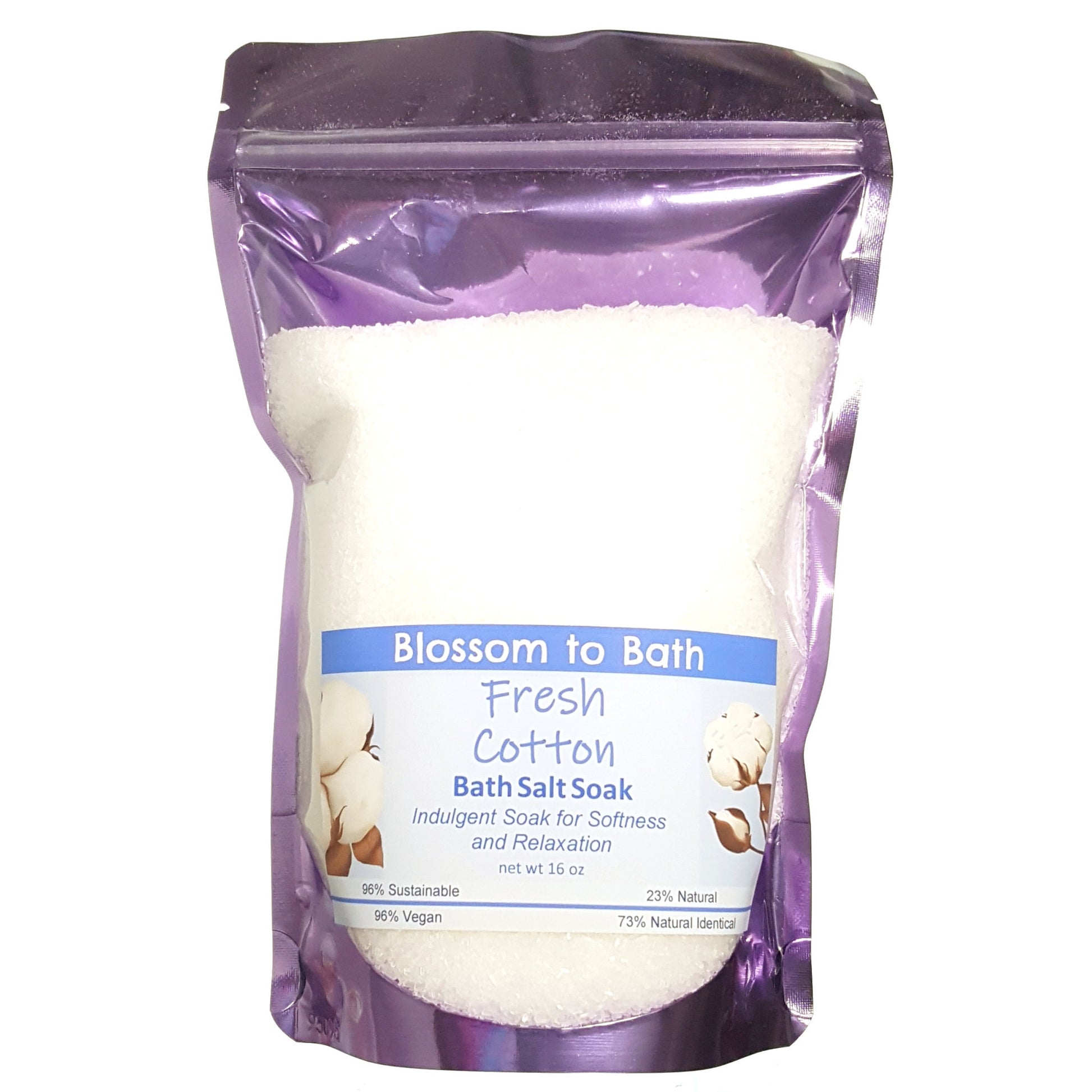 Buy Blossom to Bath Fresh Cotton Bath Salt Soak from Flowersong Soap Studio.  Scented epsom salts for a luxurious soaking experience  Smells like clean sheets drying in a breeze of spring blossoms.