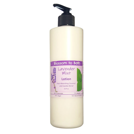 Buy Blossom to Bath Lavender Mint Lotion from Flowersong Soap Studio.  Daily moisture luxury that soaks in quickly made with organic oils and butters that soften and smooth the skin  A cheerfully relaxing combination of lavender and peppermint.
