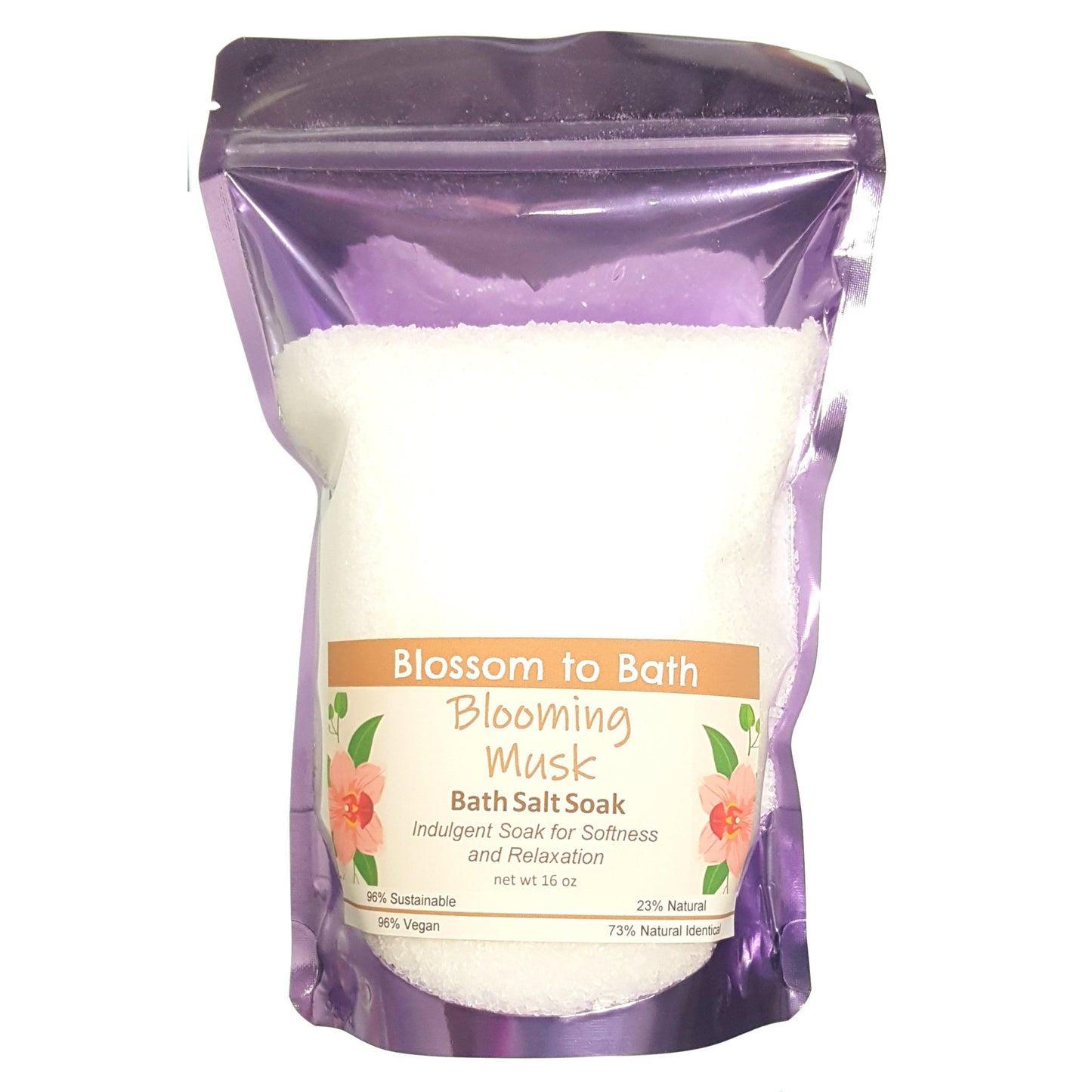 Buy Blossom to Bath Blooming Musk Bath Salt Soak from Flowersong Soap Studio.  Scented epsom salts for a luxurious soaking experience  A sensual floral and musk scent that is subtle and feminine.