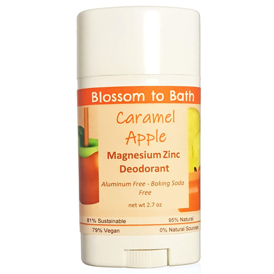 Buy Blossom to Bath Caramel Apple Magnesium Zinc Deodorant from Flowersong Soap Studio.  Long lasting protection made from organic botanicals and butters, made without baking soda, tested in the Arizona heat  Bright fresh apple and warm rich caramel - a joyful combination of crisp fruit wrapped in decadent sweetness.