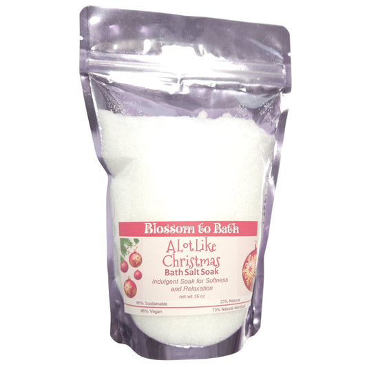 Buy Blossom to Bath A Lot Like Christmas Bath Salt Soak from Flowersong Soap Studio.  Scented epsom salts for a luxurious soaking experience  Find the holiday mood in an instant with this spicy sweet fragrance.