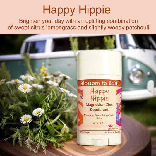 Happy Hippie Magnesium Zinc Deodorant (2.7 ounce) - Pure Essential Oil Fragrance