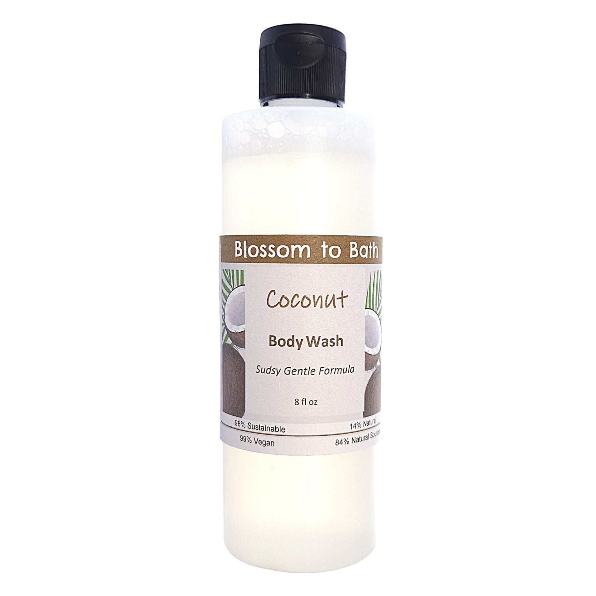 Buy Blossom to Bath Coconut Body Wash from Flowersong Soap Studio.   Get Smooth Silky Skin With Tropical Scented Gentle Cleansers That Are Super Sudsy .  Bold coconut swirled with tropical fruit.