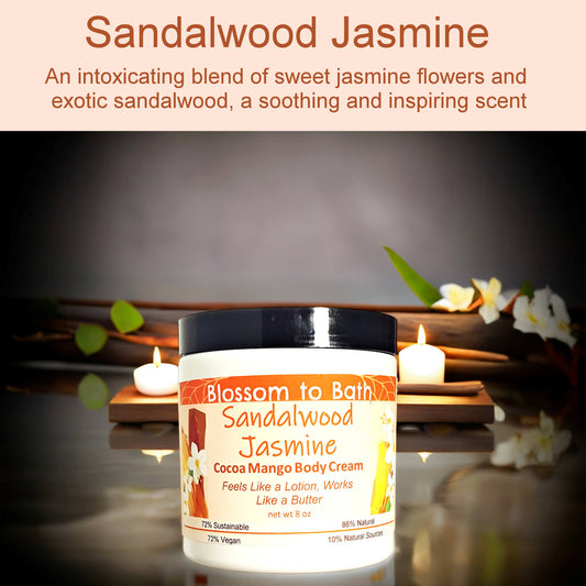 Sandalwood Jasmine Cocoa Mango Body Cream (8 Ounce) - Natural Fragrance