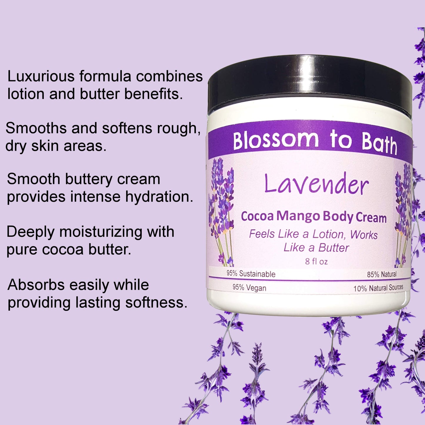 Lavender Cocoa Mango Body Cream  (8 Ounce) - Pure Essential Oil Fragrance