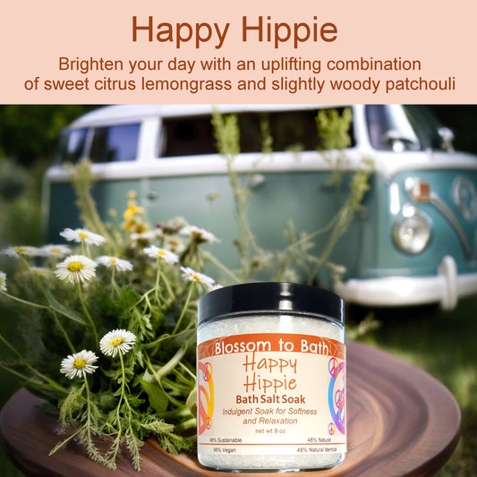 Happy Hippie Bath Salt Soak (8 ounce) - Pure Essential Oil Fragrance