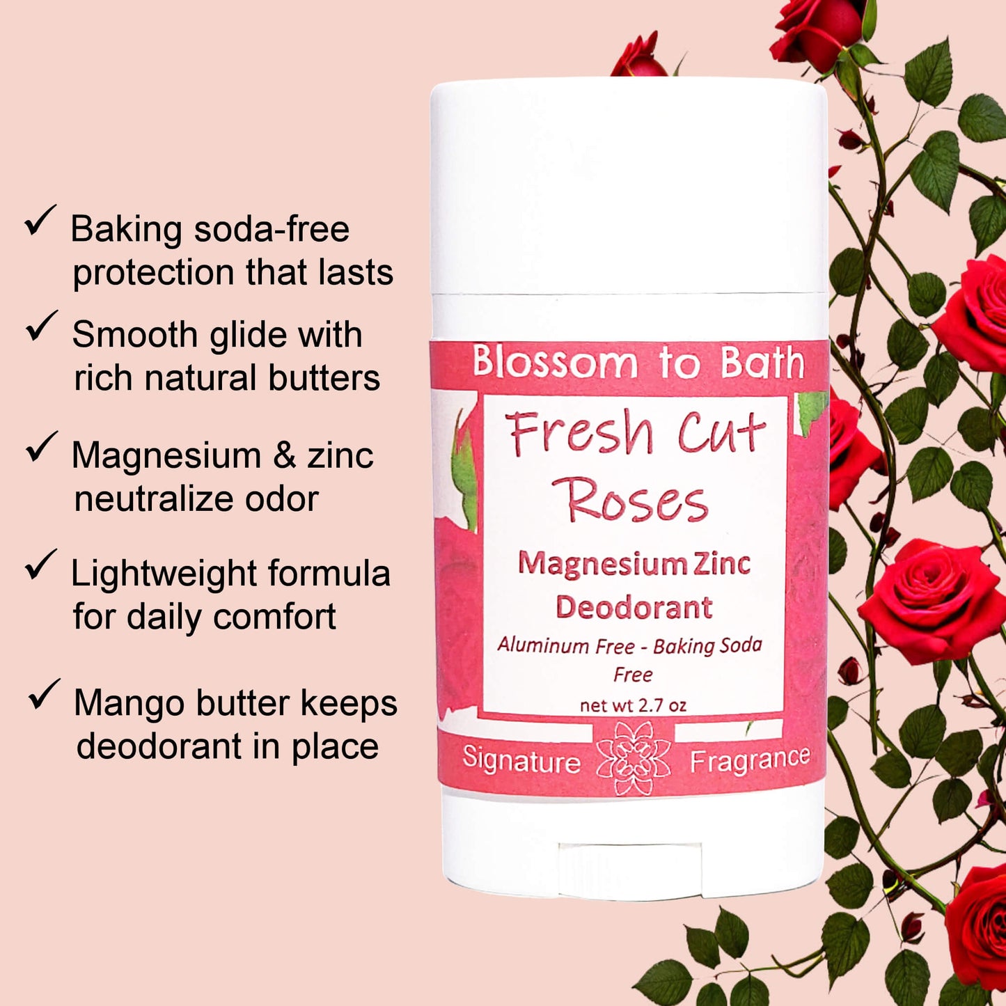 Fresh Cut Roses Magnesium Zinc Deodorant (2.7 ounce) - Phthalate Free Fragrance