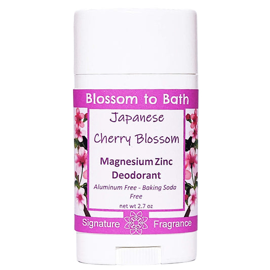 Buy Blossom to Bath Japanese Cherry Blossom Magnesium Zinc Deodorant from Flowersong Soap Studio.   Natural Deodorant Protection with a Long Lasting Musky Floral Scent Made from Pure Botanicals and Butters .  A sophisticated and rich cherry blossom fragrance that is oriental and sensual.