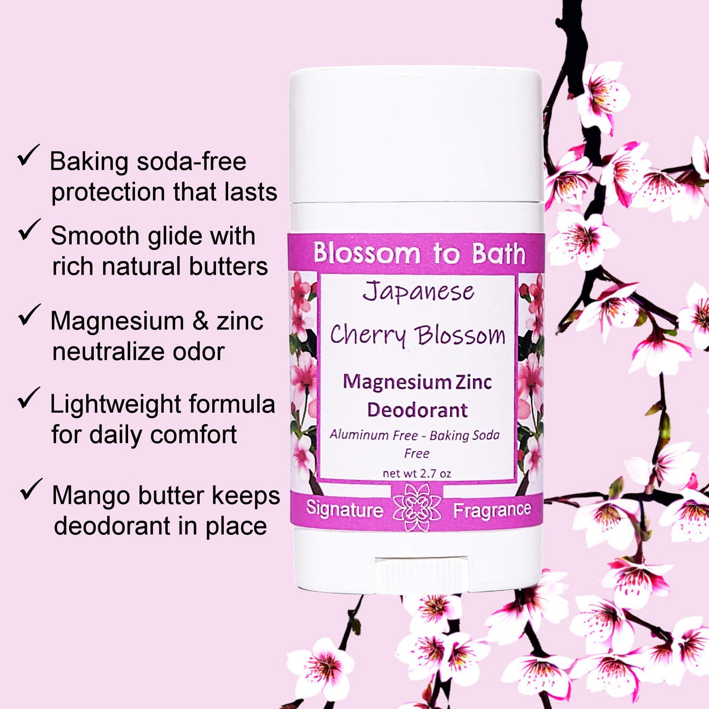Japanese Cherry Blossom Magnesium Zinc Deodorant (2.7 ounce) - Phthalate Free Fragrance