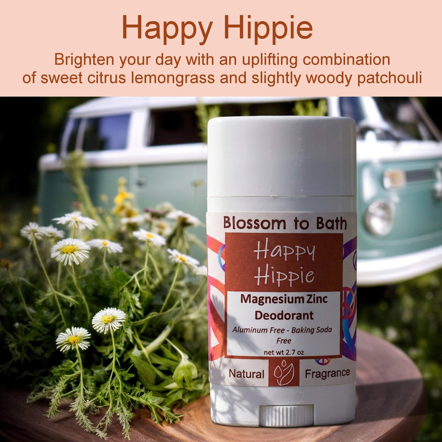 Happy Hippie Magnesium Zinc Deodorant (2.7 ounce) - Pure Essential Oil Fragrance