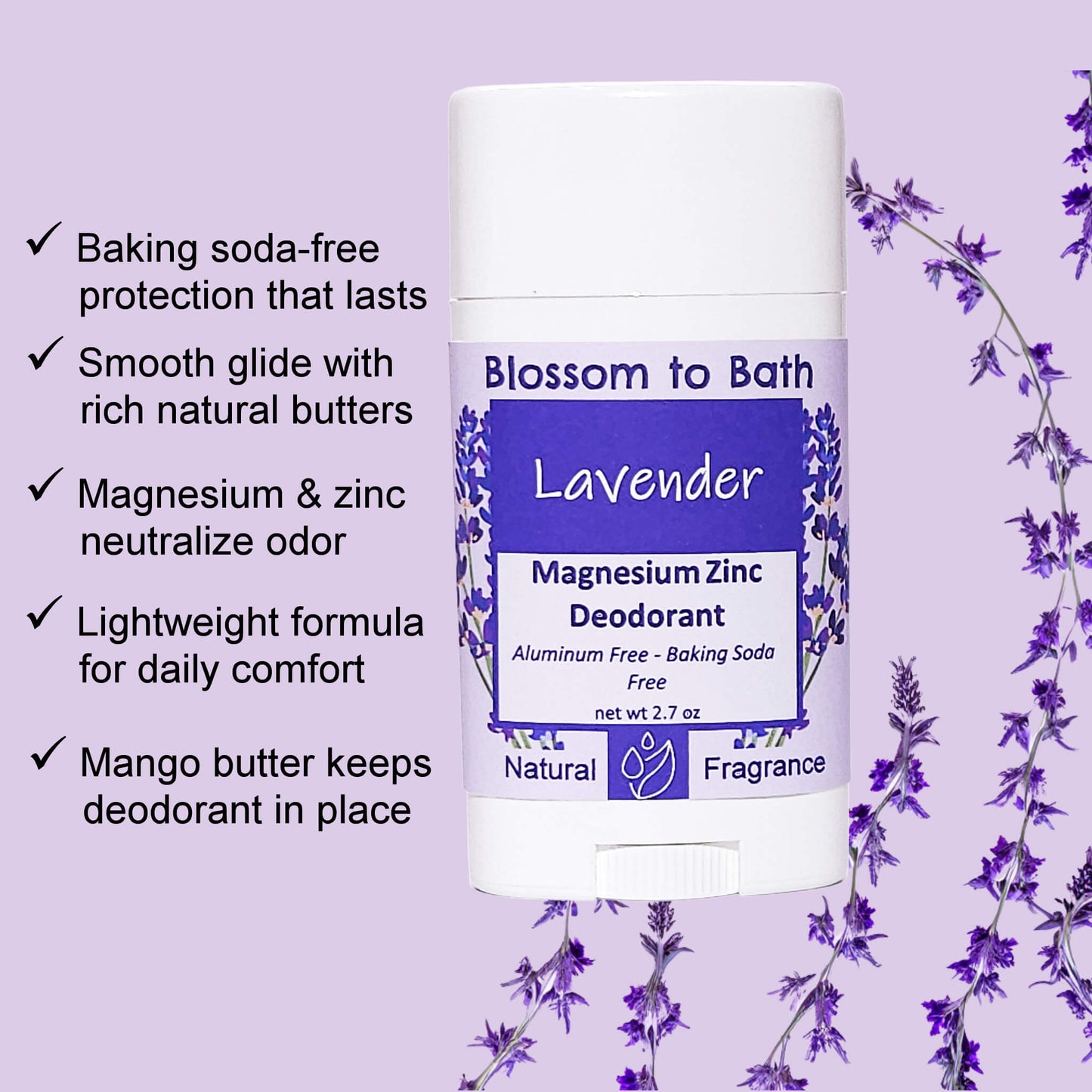Lavender Magnesium Zinc Deodorant (2.7 ounce) - Pure Essential Oil Fragrance