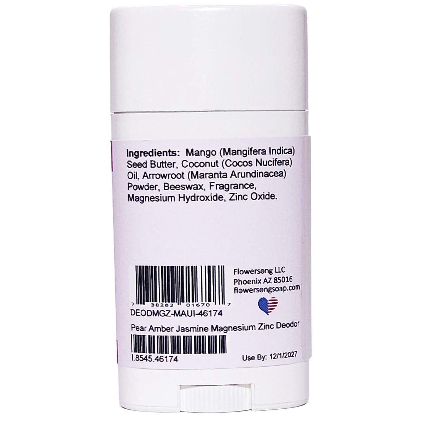 Pear Amber Jasmine Magnesium Zinc Deodorant (2.7 ounce) - Phthalate Free Fragrance