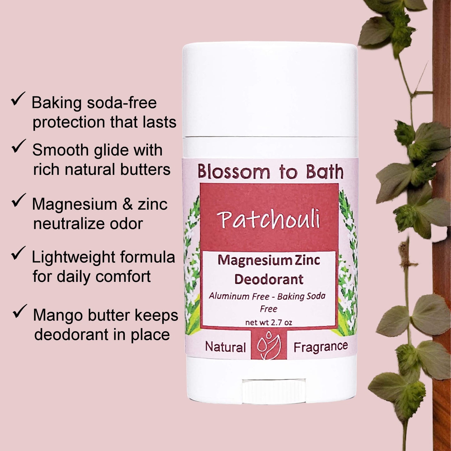 Patchouli Magnesium Zinc Deodorant (2.7 ounce) - Pure Essential Oil Fragrance