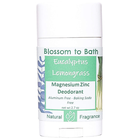 Buy Blossom to Bath Eucalyptus Lemongrass Magnesium Zinc Deodorant from Flowersong Soap Studio.   Natural Deodorant Protection with a Long Lasting Herbal Lemon Scent Made from Pure Botanicals and Butters .  Fresh, sweet herbally clean scent of lemongrass and bracing Eucalyptus.