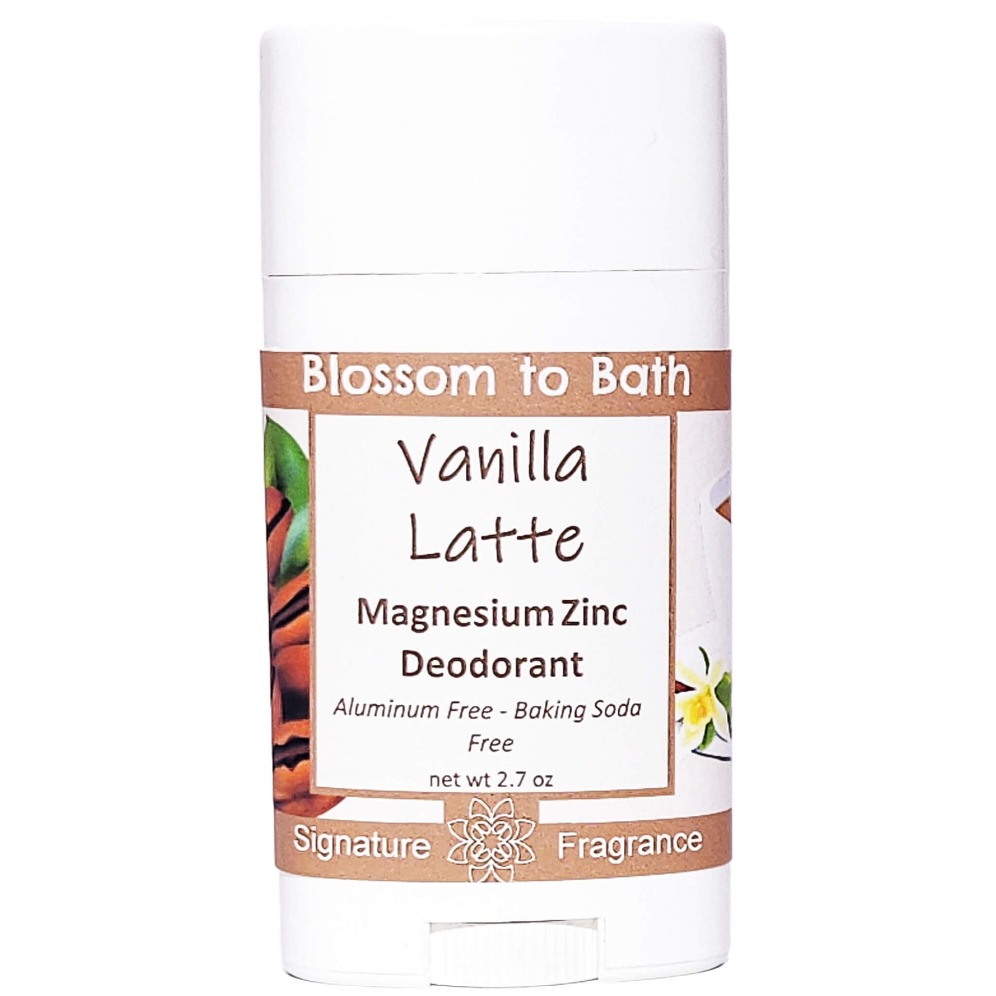 Buy Blossom to Bath Vanilla Latte Magnesium Zinc Deodorant from Flowersong Soap Studio.   Natural Deodorant Protection with a Long Lasting Vanilla Coffee Scent Made from Pure Botanicals and Butters .  Sweetened vanilla combines with rich coffee to form the classic latte scent.