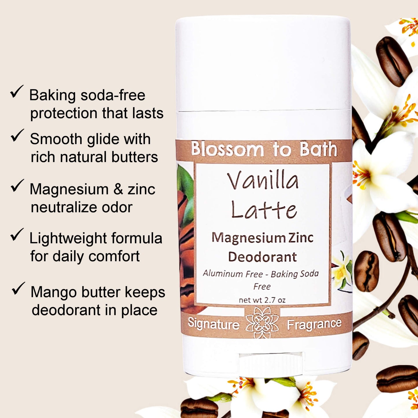 Vanilla Latte Magnesium Zinc Deodorant (2.7 ounce) - Phthalate Free Fragrance