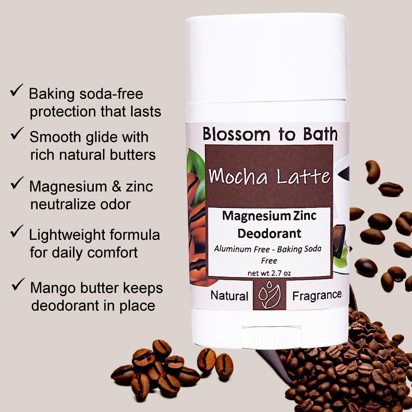 Mocha Latte Magnesium Zinc Deodorant (2.7 ounce) - Natural Fragrance