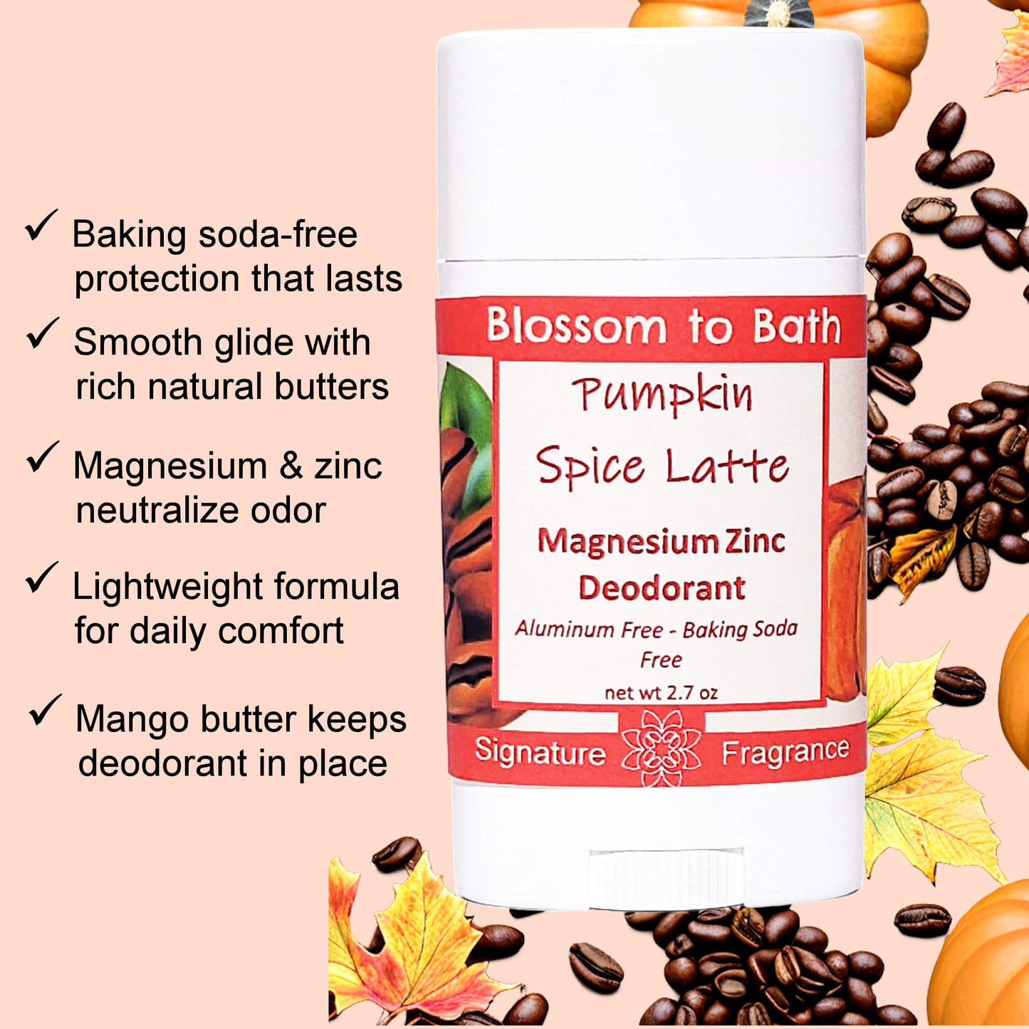 Pumpkin Spice Latte Magnesium Zinc Deodorant (2.7 ounce) - Phthalate Free Fragrance
