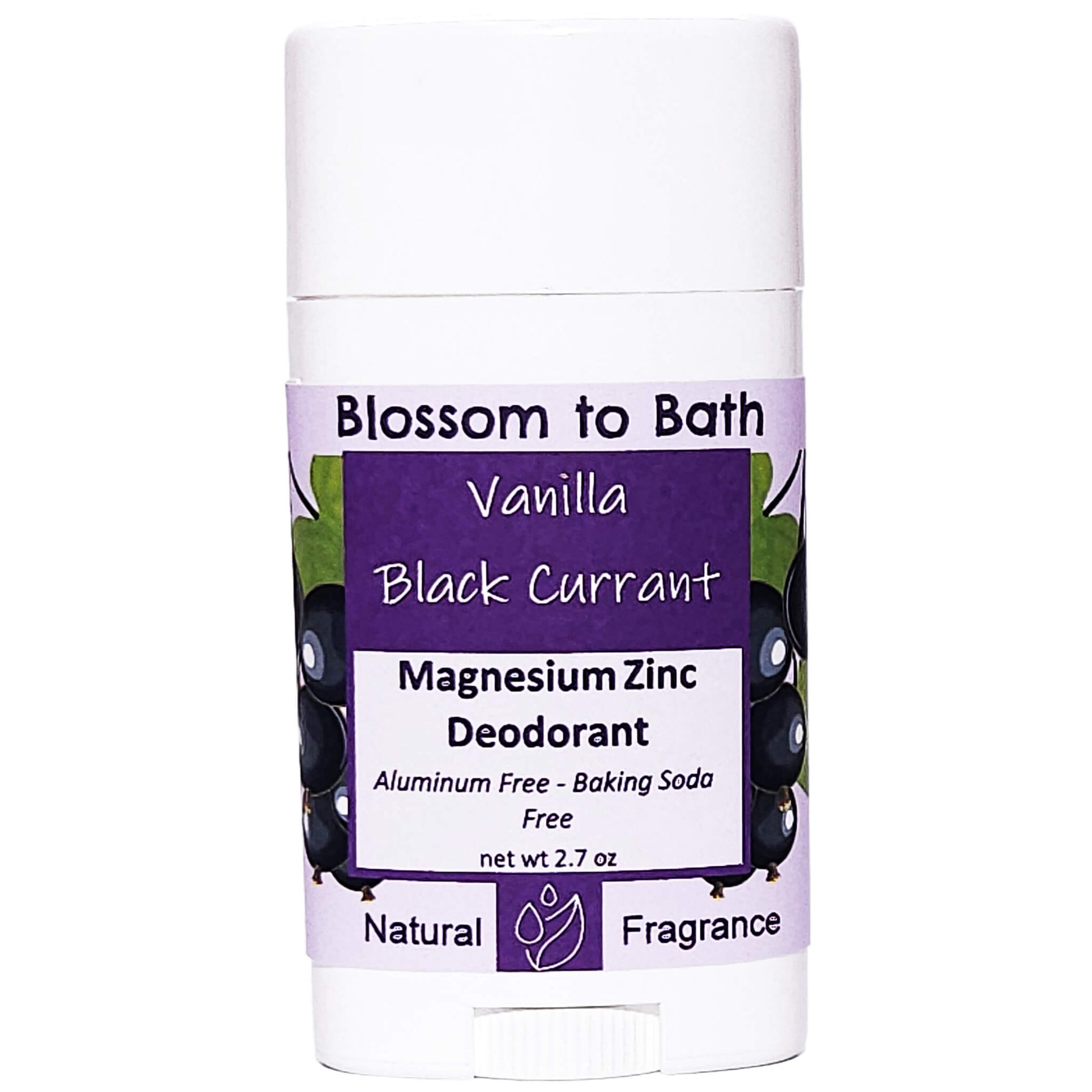 Buy Blossom to Bath Vanilla Black Currant Magnesium Zinc Deodorant from Flowersong Soap Studio.   Natural Deodorant Protection with a Long Lasting Deep Fruity Scent Made from Pure Botanicals and Butters .  A sensuous rich berry scent with a hint of vanilla and a twist of freshness.