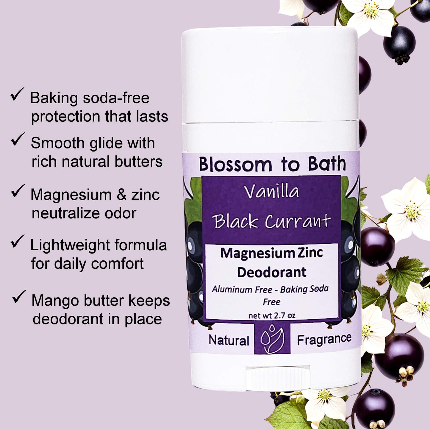 Vanilla Black Currant Magnesium Zinc Deodorant (2.7 ounce) - Natural Fragrance